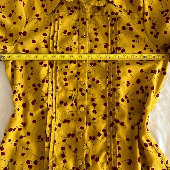 Unique Vintage retro floral short sleeve button up/button down blouse shirt top - Picture 6 of 8